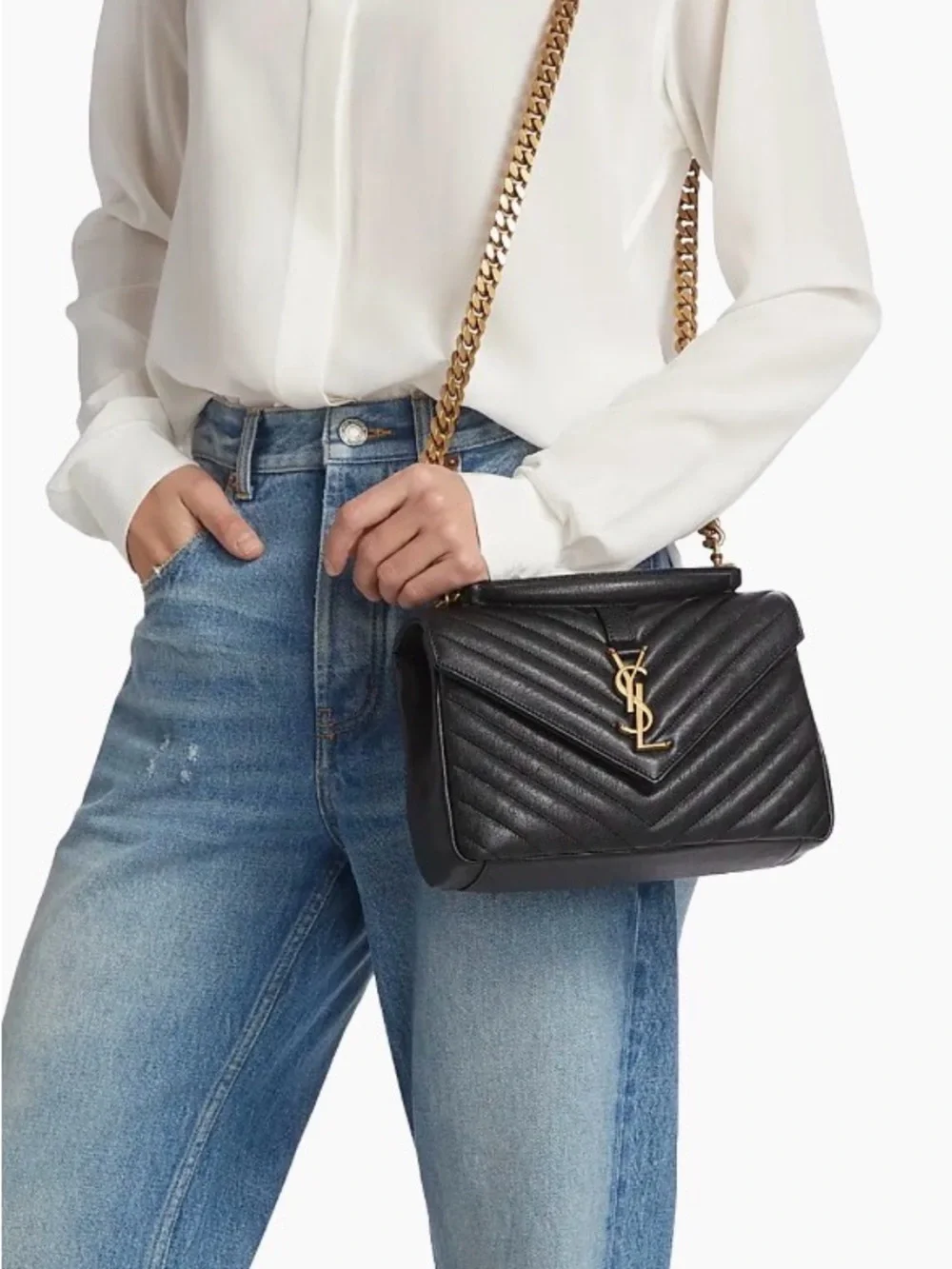 Saint Laurent Black Quilted Top-Handle Satchel with Gold Hardware